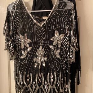 100% Silk Indian vintage embroidered / glitter top